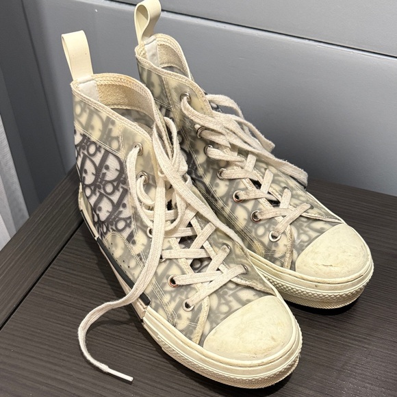 Dior Beige and Gray High-Top Sneakers - Picture 1 of 4